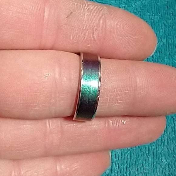 Iridescent Silvertone Rainbow Band Ring - Picture 3 of 4